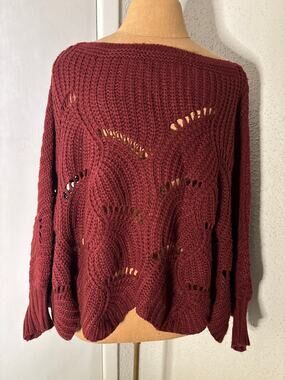 SHEIN Burgundy Chunky Sweater Poncho Sleeves S Grandmacore Cozy Comfy Winter